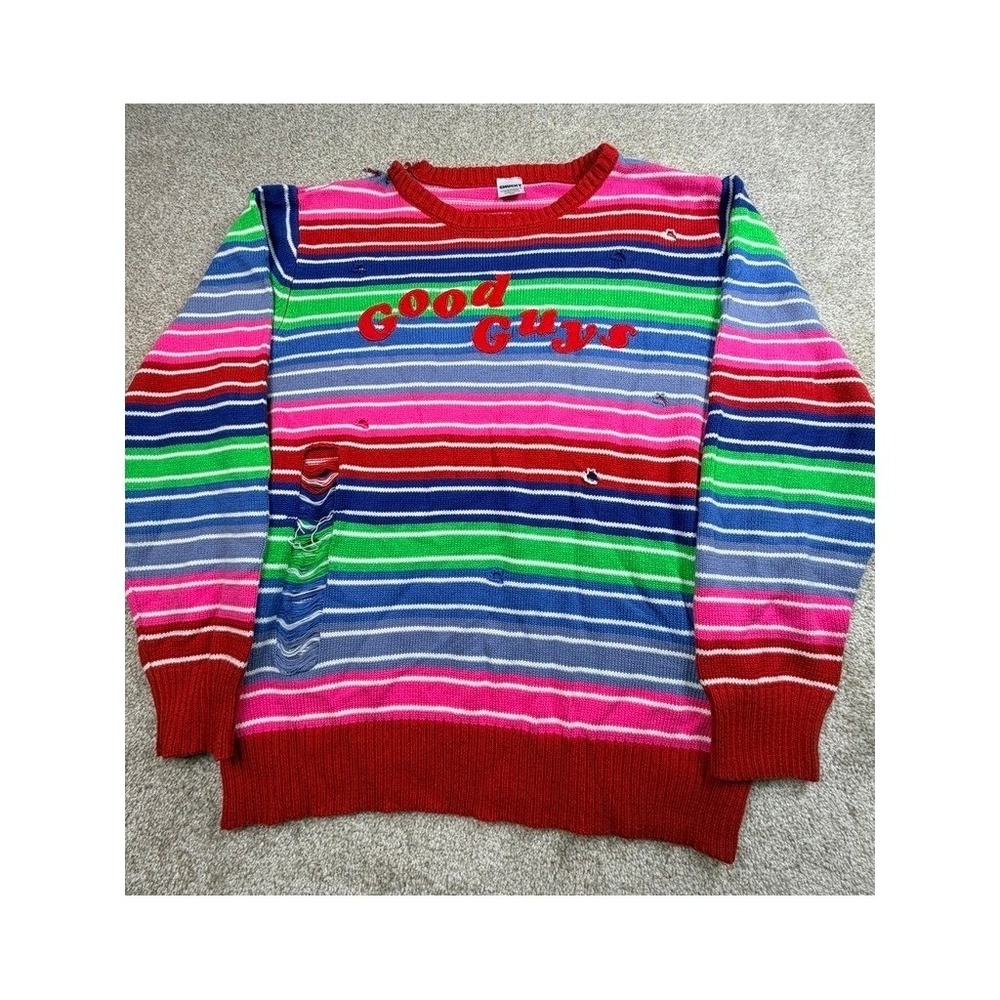 Spirit Halloween Chucky Good Guys Striped Distressed Sweater XXL Child's Play